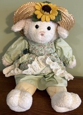 Easter Bunny Rabbit Fllower Dress Straw Hat Stuffed Animal  17” WALMART