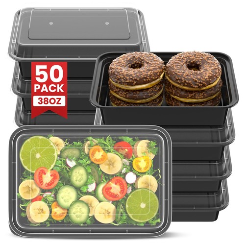 38oz Meal Prep Containers [50-Pack], Reusable Bento Box with Easy-Snap ...