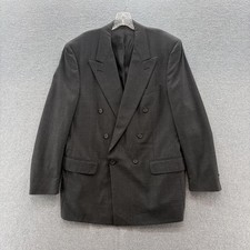 VTG 80s Burberrys Blazer Mens 40 Gray Wool Check Double Breasted USA Suit Jacket