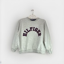 Vintage Tommy Hilfiger Gray Crew Spellout Sweatshirt Size Large 90s