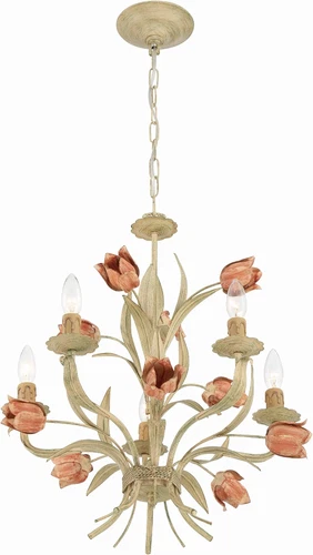 Southport 5 Light Sage Rose Chandelier - Picture 3 of 12