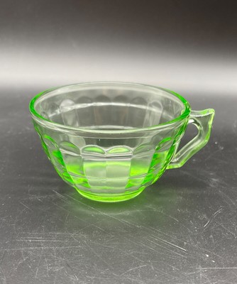 Vintage Anchor Hocking Block Optic Green Uranium Glass Cup - Glows 