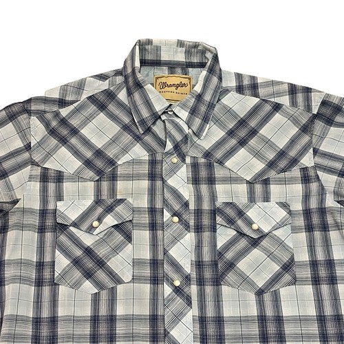 Wrangler Western Shirt Pearl Snap Check Mens L Short Sleeve Cowboy - Picture 2 of 9