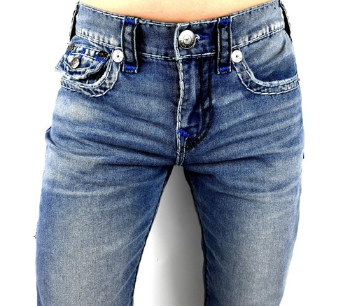 Pantalones de mezclilla True Religion $239 para hombre Geno azul medio lavado relajados ajustados Super T -106897 - Imagen 4 de 9