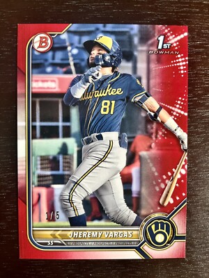 2022 Bowman Jheremy Vargas paper RED Milwaukee Brewers 1/5 BP-144 SSP 1st Bowman