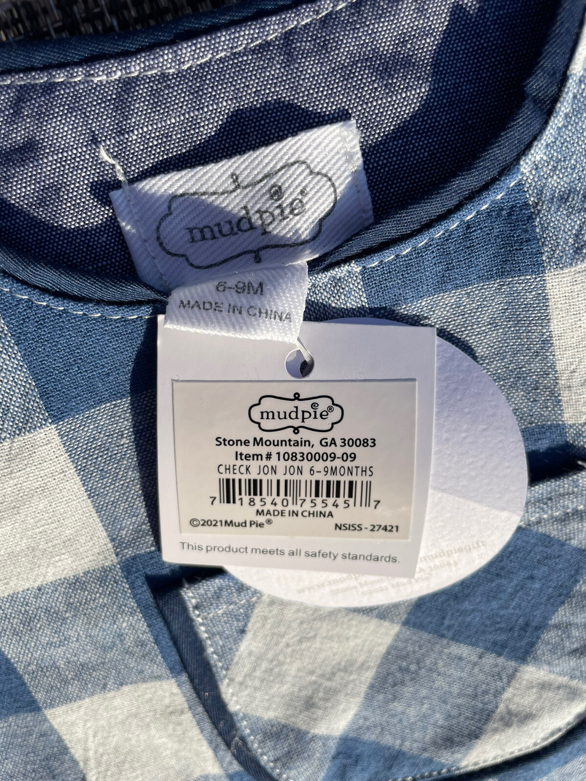 NWT Mud Pie Blue White Gingham Baby Boys Jon Jon Shortalls Outfit 69 Months eBay