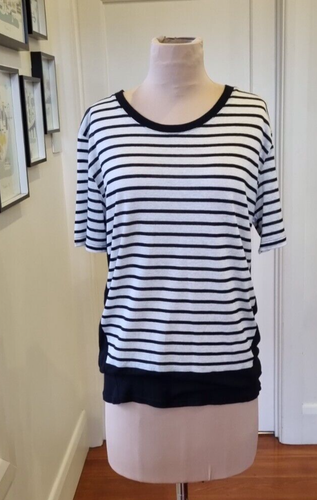 Lui's size 10 ? Black & White striped short sleeve knit top