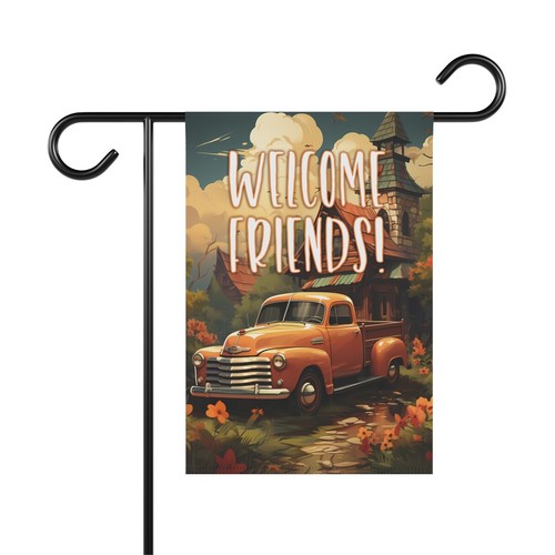 Willkommen Freunde Herbst Garten Flagge, klassischer orange LKW, Kabine, Geschenk für sie - Bild 5 von 13