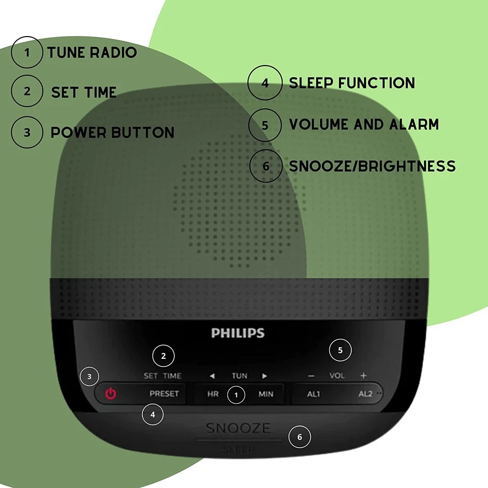 Philips Digital Alarm Clock FM Radio. LED Display, Easy Snooze. Sleep Timer. - Image 3 of 4