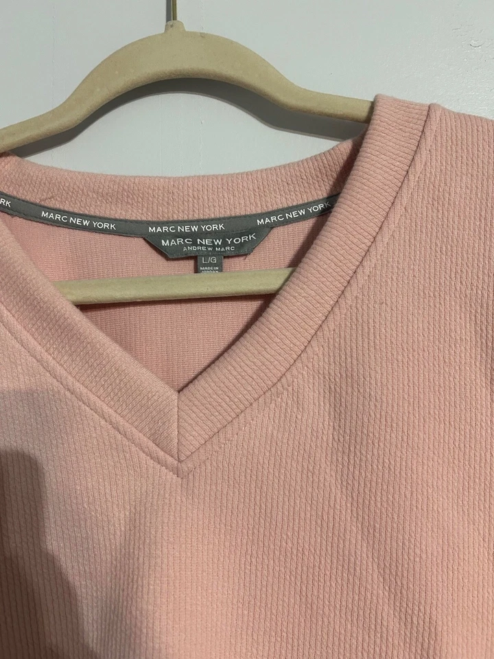 Marc New York женщин свитер взрослых большой розовой воды розовый ребристый v-образным вырезом размер L - Изображение 3 из 4