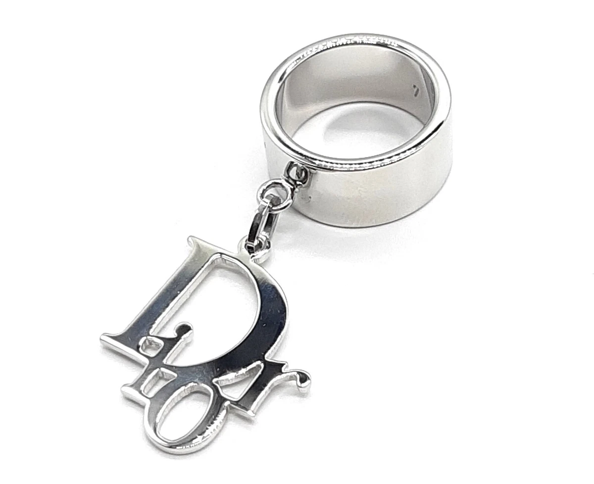 Christian Dior Logo Charm Ring Silver Size 7 (US 6.5, EU 53