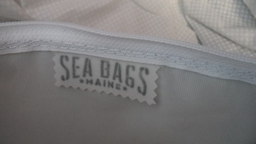 NWT Sea Bags Maine Vintage GRAY SAIL CLOTH GOLD WHALE TAIL Wristlet 11"L x 7" H - Picture 3 of 4