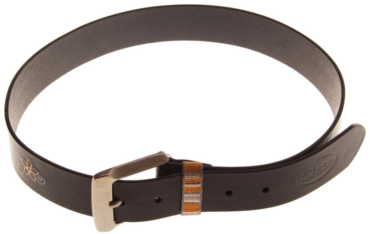 Chaco Women's Leather Belt With Embroidered Floral Motif; Brown