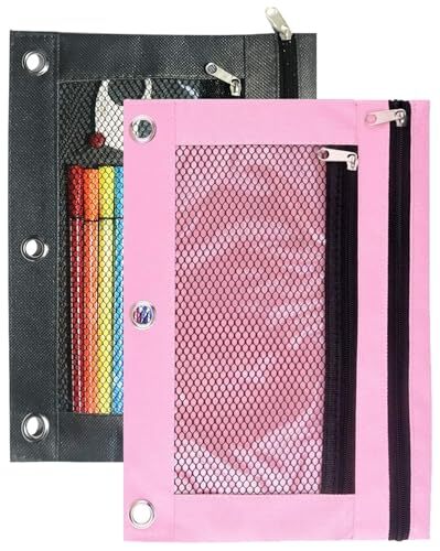 3 Ringmappe Bleistiftbeutel, 2er-Pack Bleistiftbeutel mit Reißverschluss rosa und grau - Bild 2 von 7