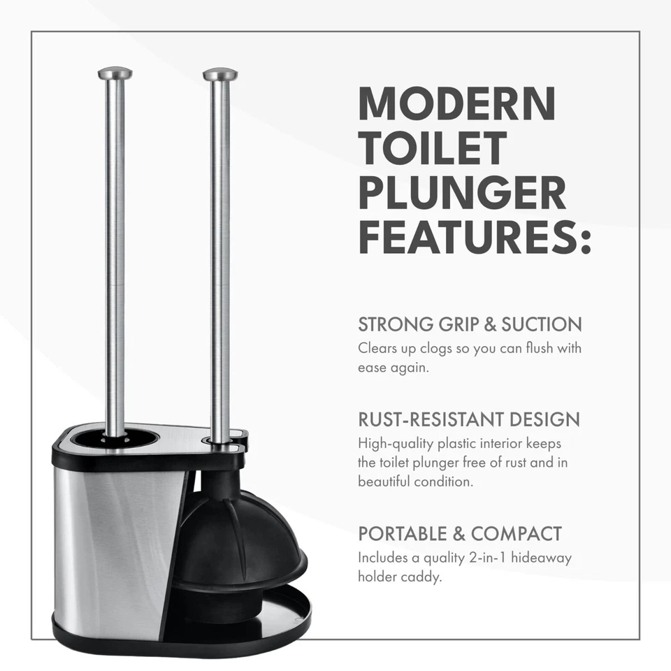 Stainless Steel Bathroom Cleaning Toilet Bowl Brush and Plunger Combo Set Black - Image 3 of 4