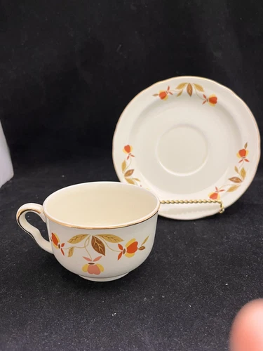 Hall China Jewel Tea Autumn Leaf Ruffle D Cup and Saucer Set