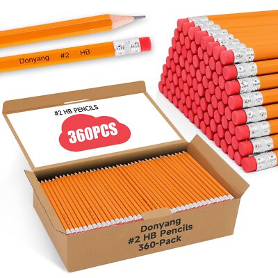 360 Pack #2 Pencils Bulk Sharpened Pencils with Erasers Number 2 HB Pencils f...