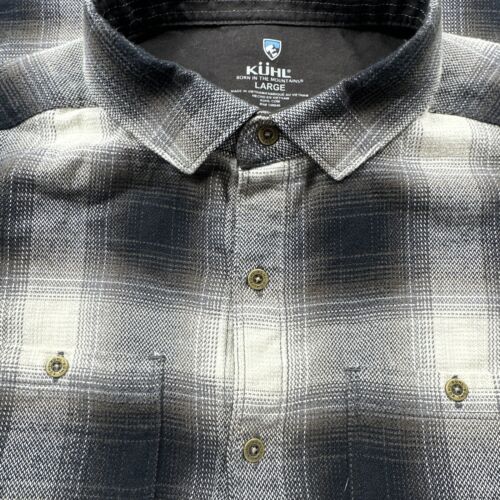 KUHL Camicia di flanella uomo grande nera marrone chiaro a quadri manica lunga con bottoni casual - Foto 3 di 12