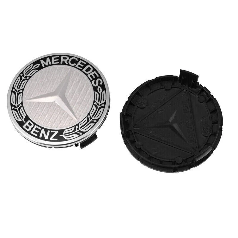 JUEGO DE 4 tapacubos centrales para llantas Mercedes-Benz 75MM plateados y negros AMG WREATH Foto 3 de 4