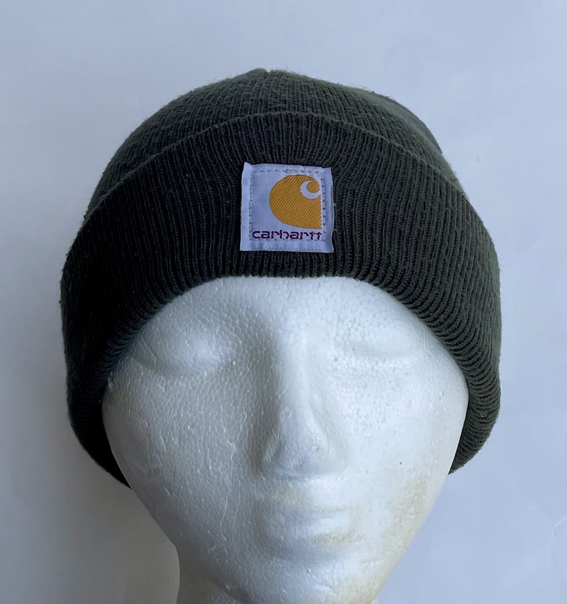 Carhartt Beanie Youth Cuffed Kids Knit Olive Green Excellent Condition