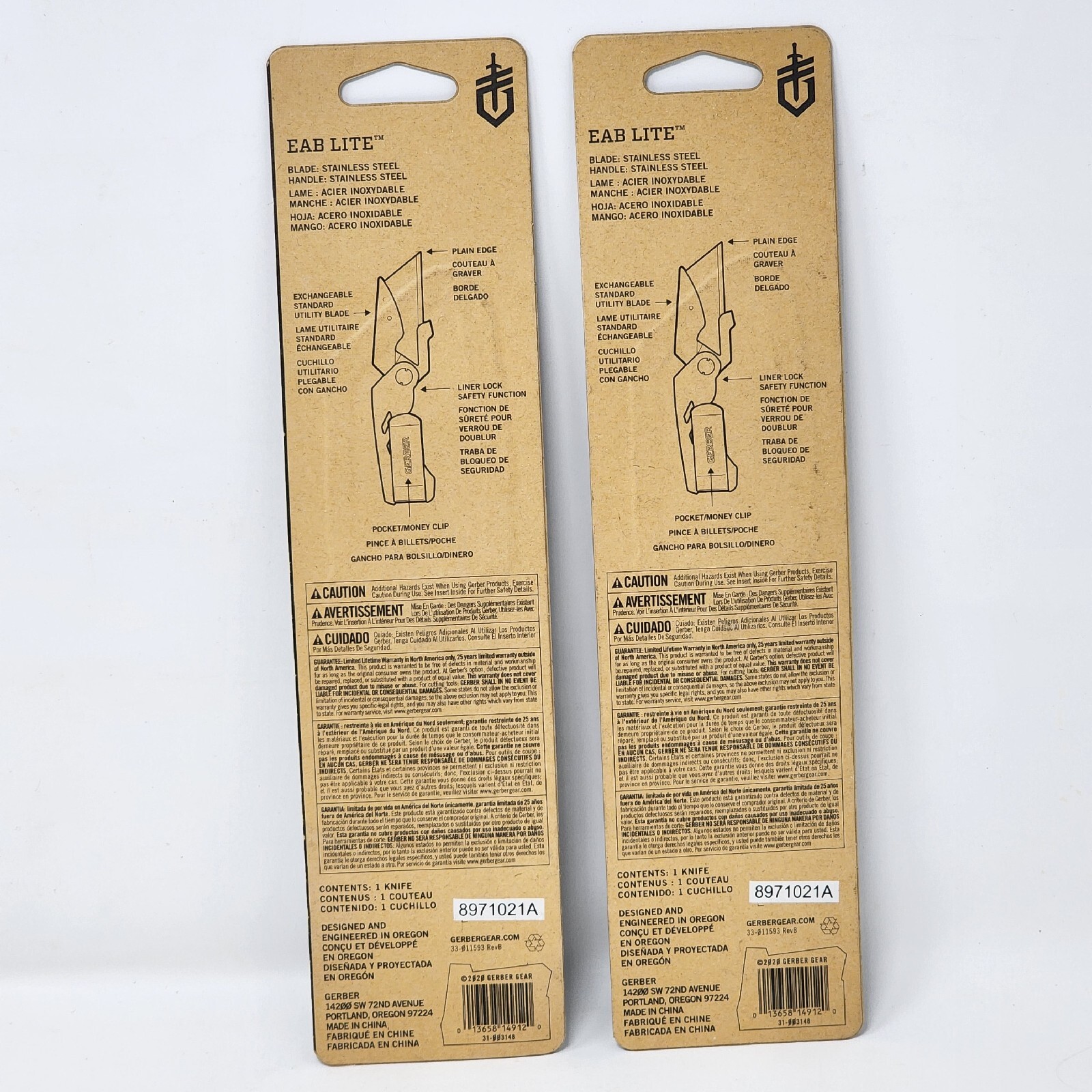 Gerber EAB Lite Clip Folding Utility Knife Exchangeable Blade Liner Lock SS