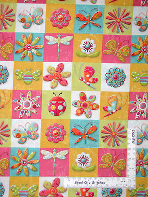 Butterfly Bee Fabric - Flowers & Bugs Magic Garden Block SPX (Spectrix)  - 1.6Yd