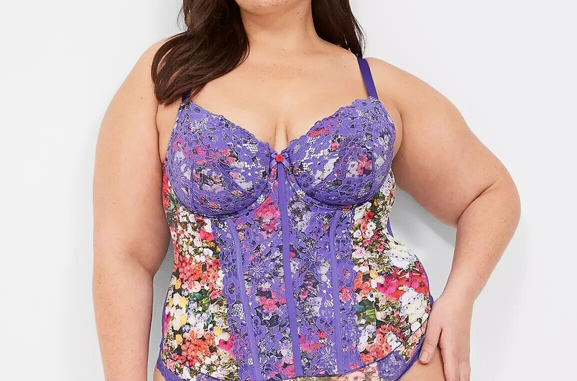 Lane Bryant CACIQUE Floral Lace Corset Bustier Bra Size 46DD 48D