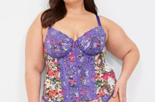 Lane Bryant CACIQUE Floral Lace Corset Bustier Bra Size 46DD 48D 50C 44DDD 42F