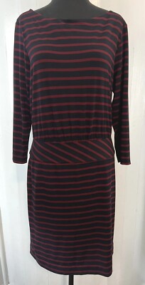 jersey dress ebay LL Bean size 8 stretchy Red Striped Long Sleeve lined dress Spring/Summer '26