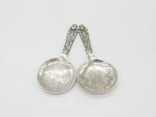 Victorian Danish .830 Silver Religious Detail Anointing Spoons Antique 1887