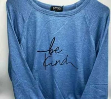 Women's Size Small Printed Long Sleeve Shirt Top Blue "Be Kind" Soft Hand Feel 