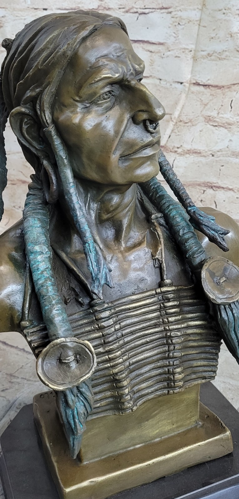 Indian Native American Chief Eagle Bust Bronze Marble Base Statue ...