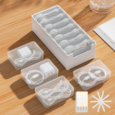 7 Case Cable Storage Box with Cable Straps and Label Stickers, Travel Cord Organ