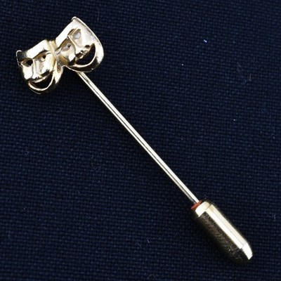 Vintage goldfarbene Komödie & Tragödie Masken Stick Pin Anstecker Revers Krawatte Drama Theater