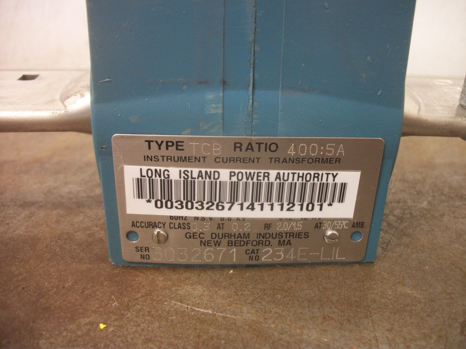 GEC DURHAM INDUSTRIES TCB 400:5 RATIO INSTRUMENT CURRENT TRANSFORMER 234E-LL