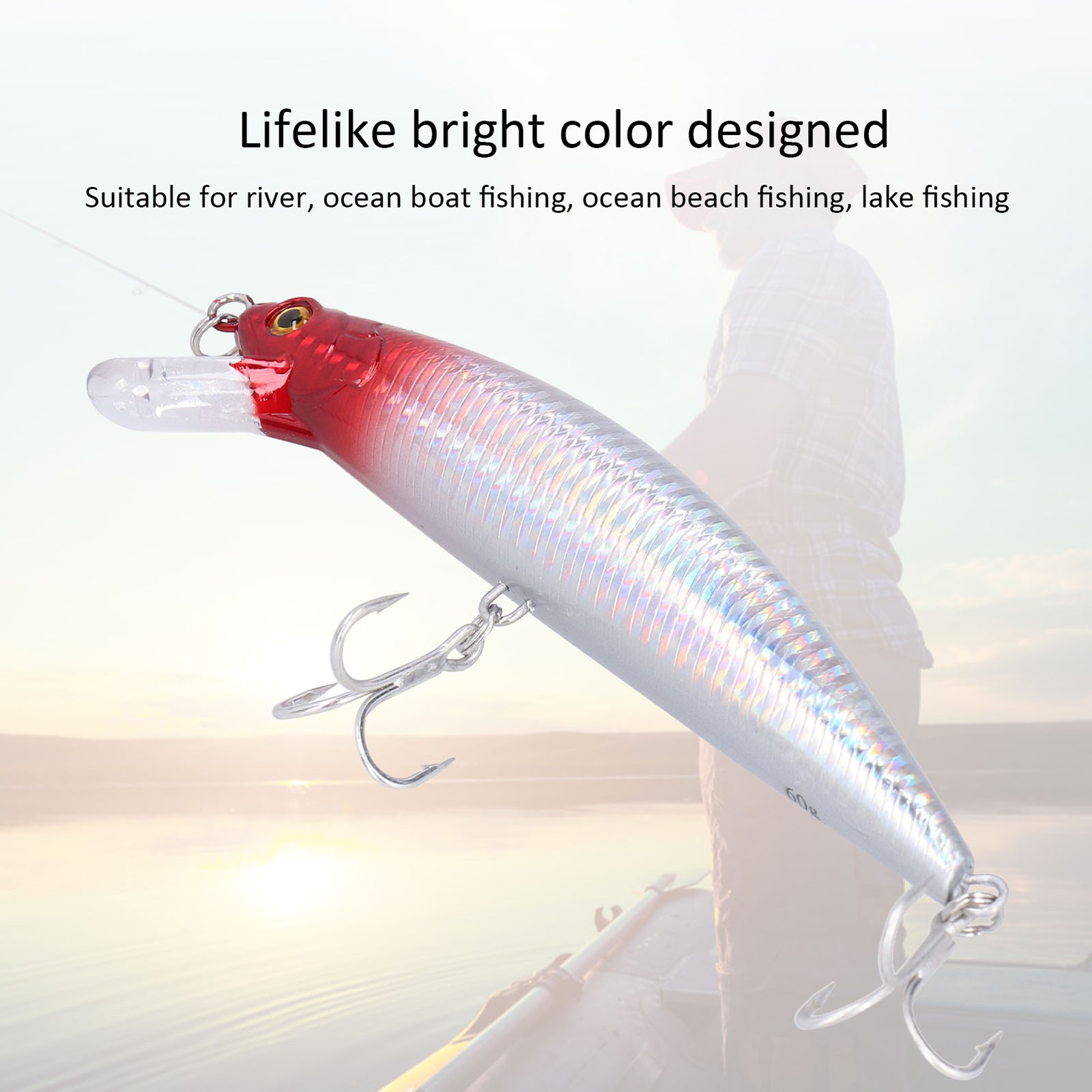 Sea Fishing Sinking Lure 60g Stainless Steel Plastic Artificial Simulation Eye
