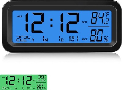 Car Dashboard Clock with Automatic Backlight at Night(Green & Blue), Temperature