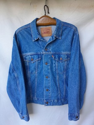 Vintage Levi's Denim Trucker Jacket Mens 48 Blue Orange Tab 70505
