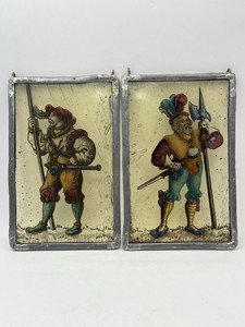 Historisches Glasbild – Paar Landsknechte in Bleiverglasung
