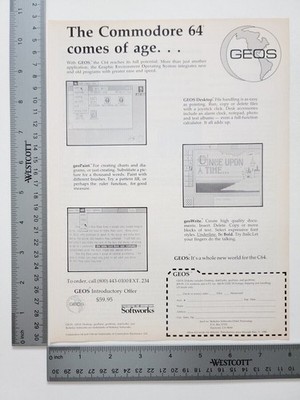 Commodore 64 Ge3Os Softworks Vintage 1980S Print Advertisement