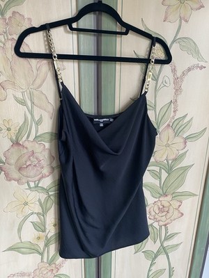 Karl Lagerfeld Solid Night out Sleeveless Hardware Strap Detail Tank  XL Black