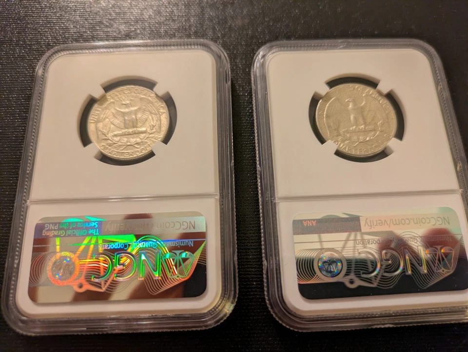 Lot of 2 1964 AU 55 NGC-CERTIFIED Washington Quarters 90% SILVER - Image 2 of 3