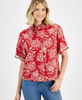Nautica Jeans Womens Floral-Print Crochet-TOP Samba Multi XL