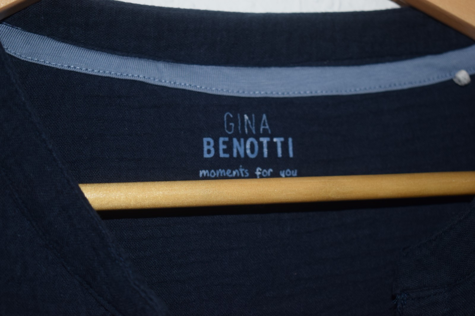 Gina Benotti Navy Blue Textured Henley T-Shirt - Size 36/38 image 6