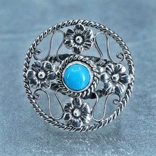 Size 6, Native American navajo Sterling 925 silver flower ring with turquoise