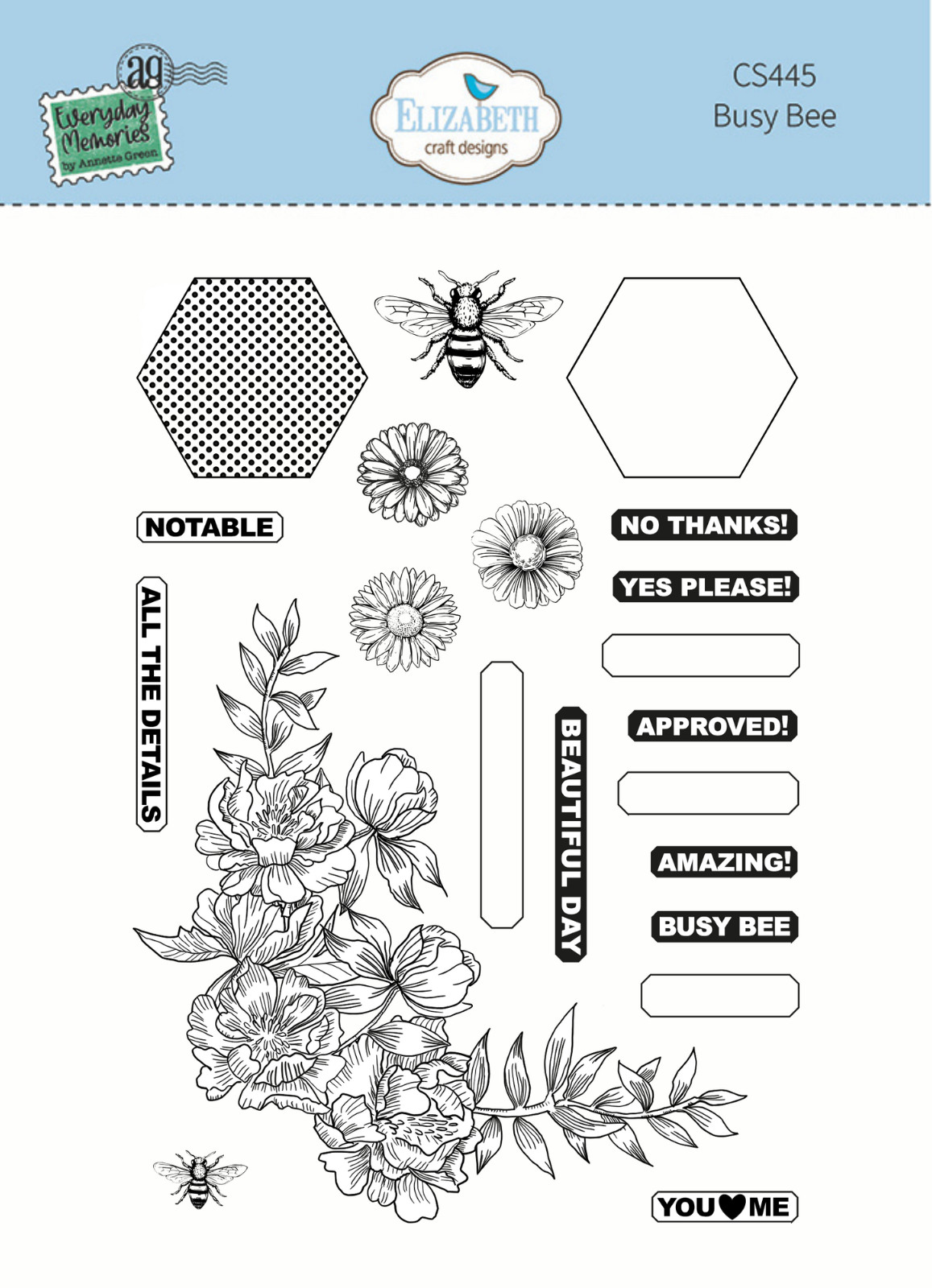 Elizabeth Craft Designs Clear Stamps Delightful Discovery Busy Bee CS445
