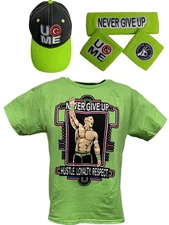 John Cena Kids Lime Green Neon Green Boys Costume T-shirt Hat Wristbands