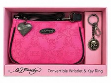 Ed Hardy Pink Skull Heart Logo Faux Leather 2-Piece Accessory Set