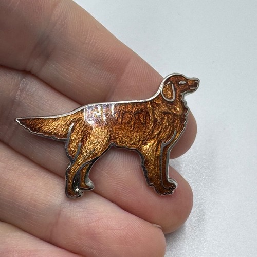 Vintage Golden Retriever Enamel Lapel Pin Dog Breed Metallic Brown Collectible
