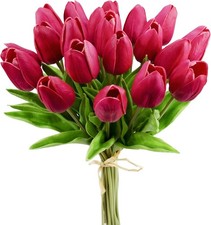 Mandy's Artificial Tulips 20 Stems Hot Pink PU Faux Flowers for